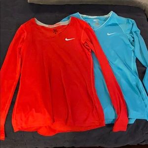 Two Nike Pro Fitted Longsleeve Running Tops